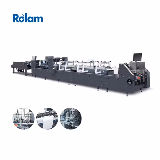 Box Gluing Machine Automatic Pre-Folding Straight Line Box Folding Machine Rolam Coffee Jacke Crash Lock Bottom Folder Gluer for Paper Shipping Carton Boxes
